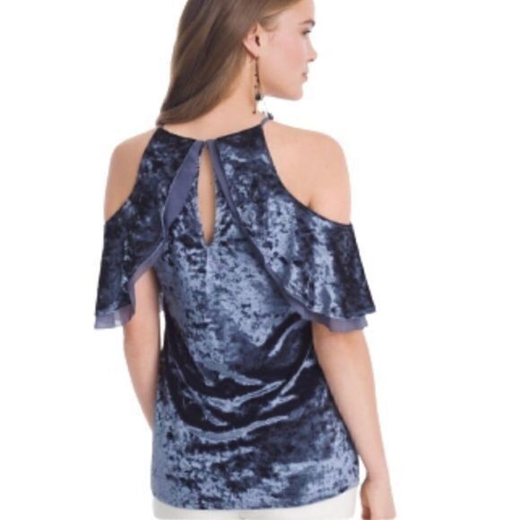 WHBM Crushed Velvet Cold Shoulder Top - Picture 2 of 6